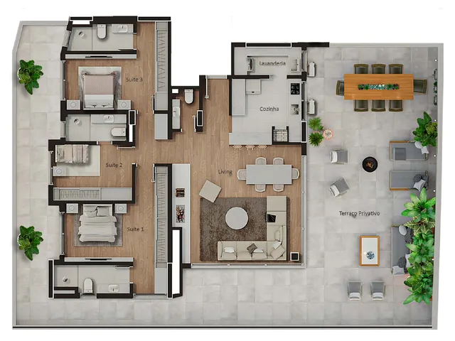 Planta: Garden de 3 suítes, 234,75 m²